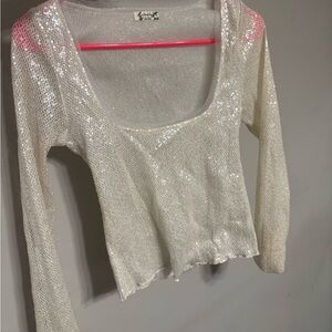 Free People Sequin Long Sleeve Top - Cream